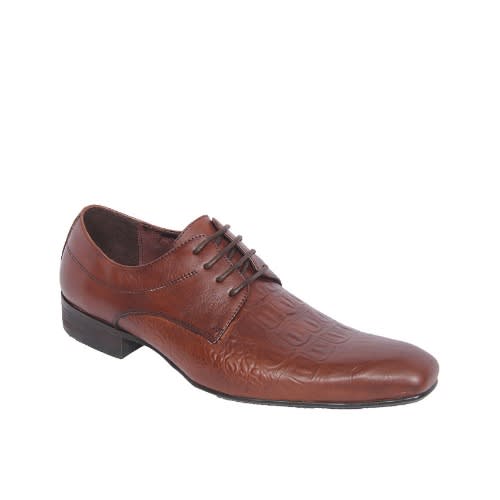Patterned Italian Leather Lace-up Shoe - Brown - Msh-3481