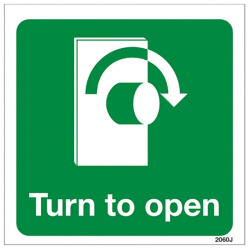 Turn Right To Open Signs - 155mm X 155mm