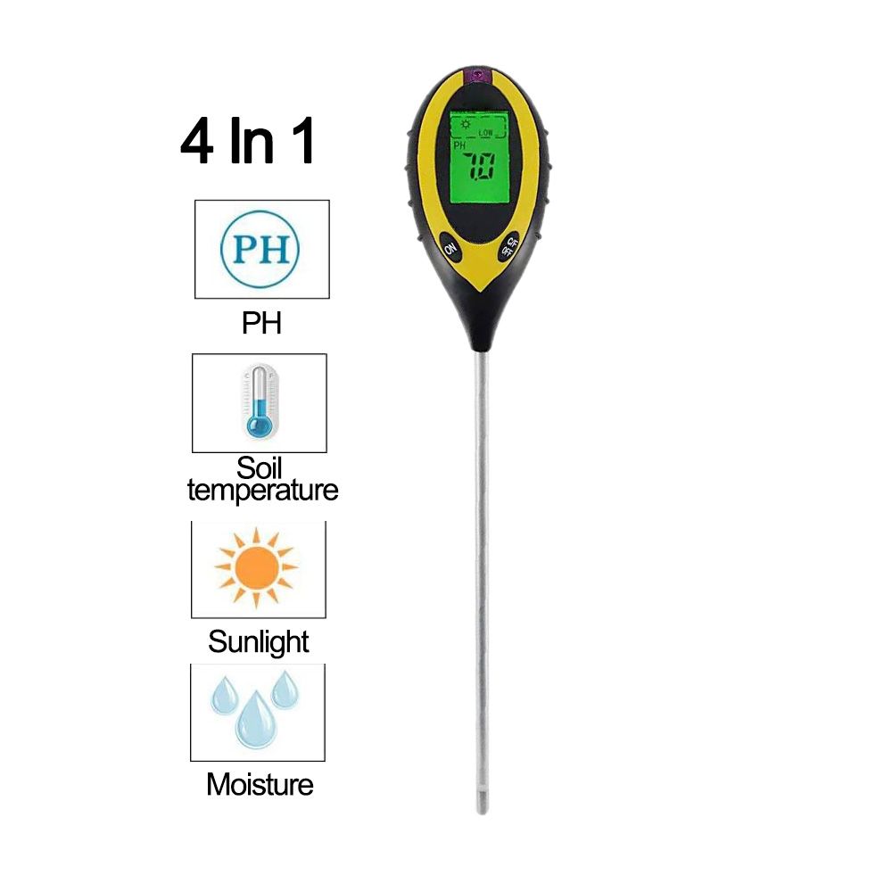 PH Tester Soil 4 In 1 LCD Digital Analyzer Soil Moisture Monitor Analysis Acidity Alkali Temperature Sunlight Intensity Tester