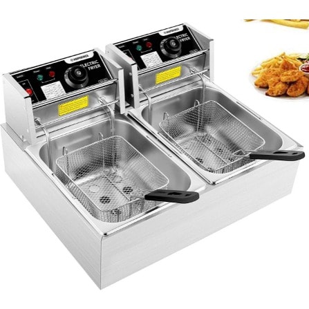 12l Stainless Steel Double Deep Fryer - Silver