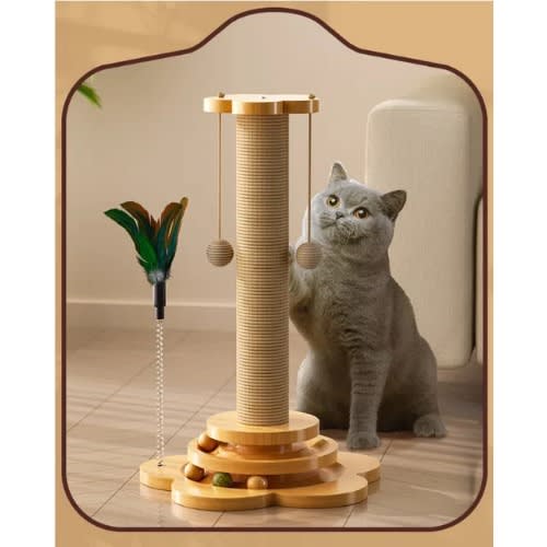 TD Two Layer Cat Scratching Post With Feather Balls