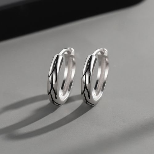 Simple Trend Personality Men's Niche Retro Striped Earrings Silver Jewelry