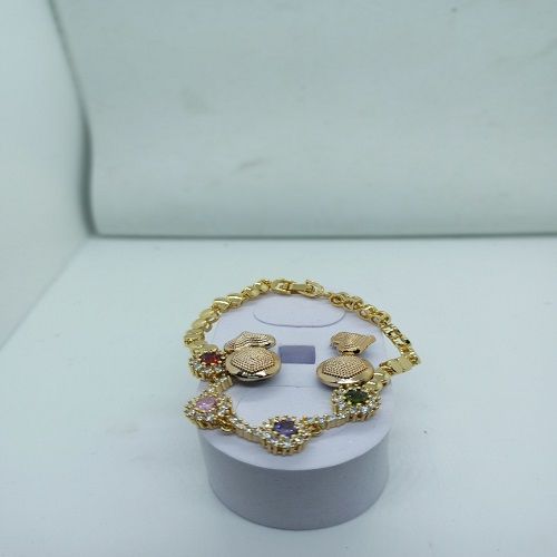 Sapphire Stoned Gold Plated Bracelet With Earrings