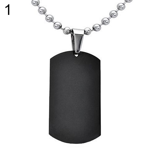 Men\'s Women\'s Punk Fashion 316L Stainless Steel Polished Rectangular Dog Tag Necklace-Black