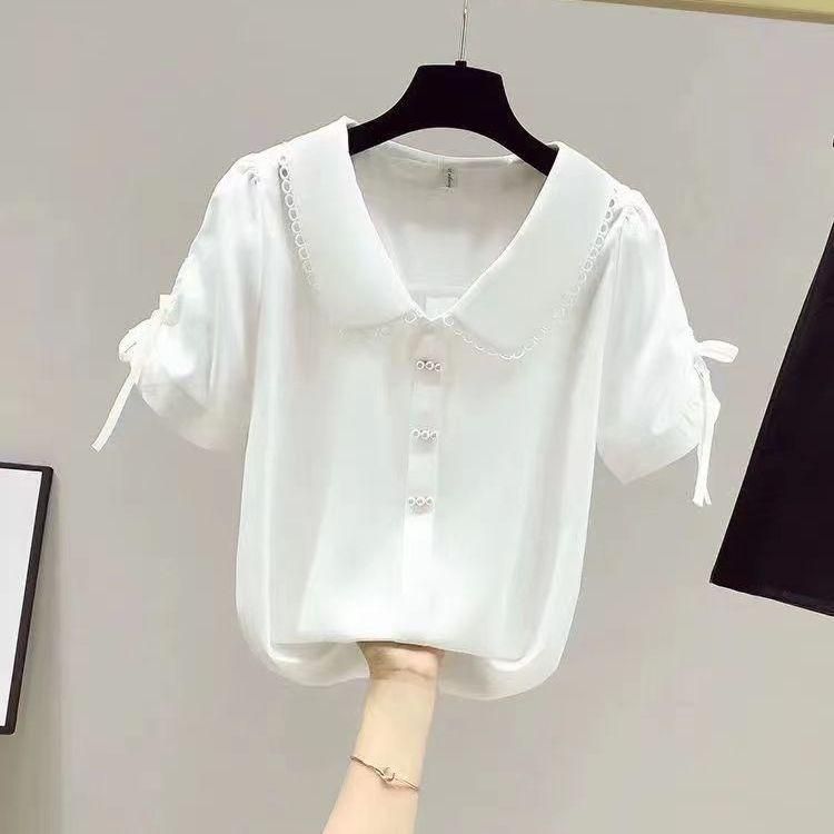 Summer Chiffon Short Sleeve Thin Baby Women's Clothing Oversize Cover Belly Western Style Youthful-Looking Short Top New Shirt for Women