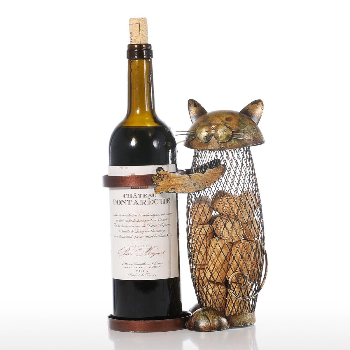 Tooarts Cat Wine holder Cork Container Home Decor Iron Craft Gift Handicraft Animal Ornament
