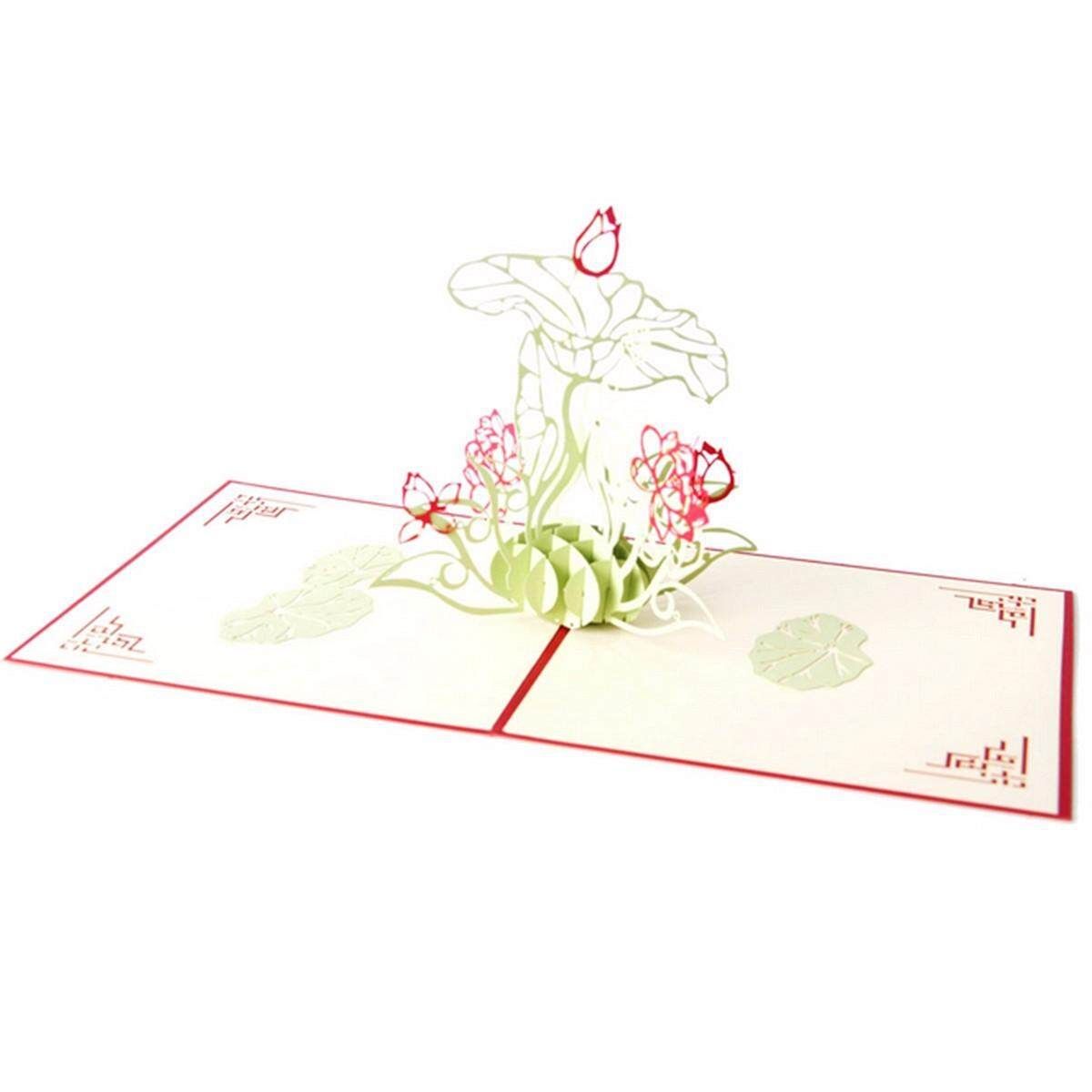 3D Up Greeting Card Birthday Happy Valentine Anniversary Easter Festival Day Lotus 2016