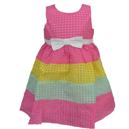 Gingham Organza Ball Dress With Banded Bow - Pink