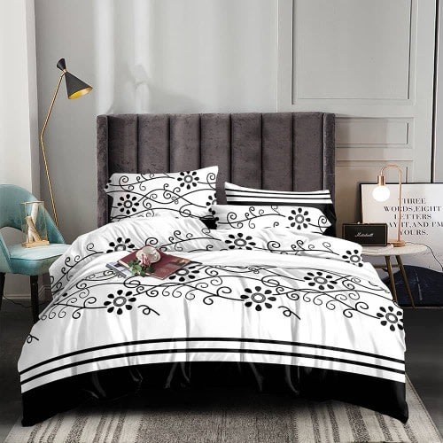 Bedsheet Duvet And Four Pillowcases Black And White