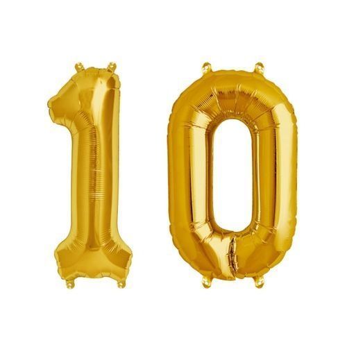 Number 10 Birthday Ballons - Gold