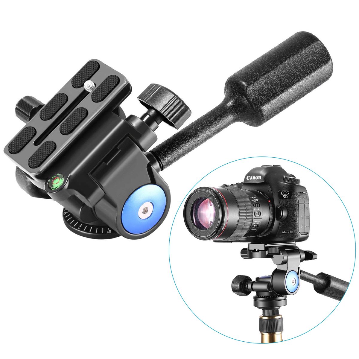 Heavy Duty Camera Tripod Handle Ball Head With 1/4 Inch Quick Shoe Plate,Three-Dimensional 360 Degree Rotation For Tripod,Monopod,Slider,DSLR Camera,Camcorder,Load Up To 22 Pounds/10 Kilograms