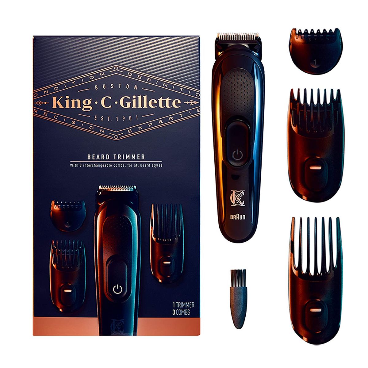 King C. Gillette Cordless Men's Beard Trimmer Kit With 3 Interchangeable Combs