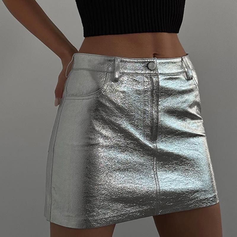 Spicy Girls Basic Solid Leather Short Skirt Women's New Imitation Leather Bottom Wrap Hip Skirt Slim