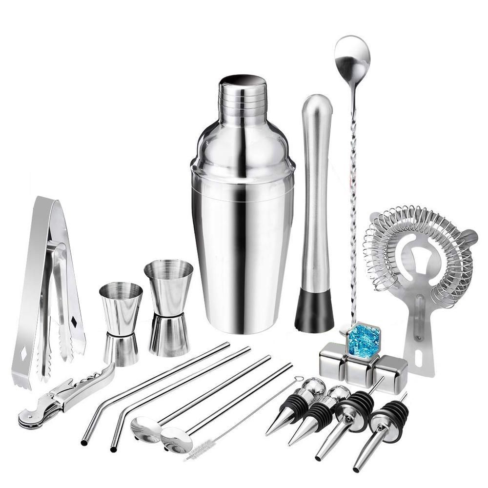 22pcs Bar Cocktail Set Boston Shaker Drink Making Kit Stainless Mixer Making Gift