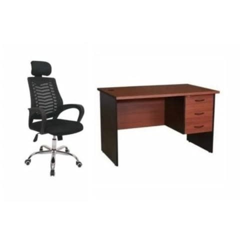Office Set Of Swivel Office Chair And Office Executive Table Black