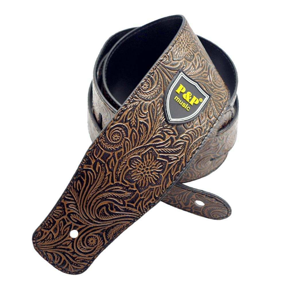 Durable PU Leather Strap Belt Brown For Guitar Bass Musical Brown