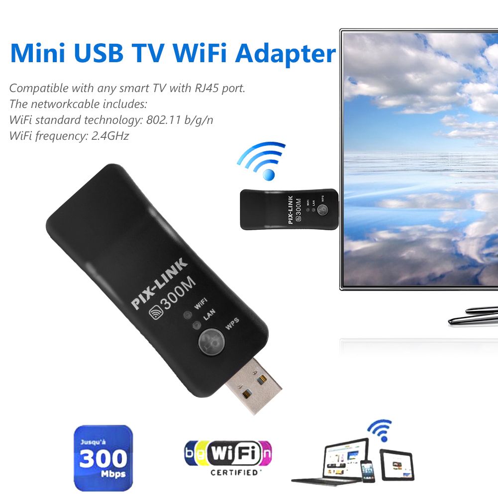 USB TV WiFi Dongle Adapter 300Mbps Universal Wireless