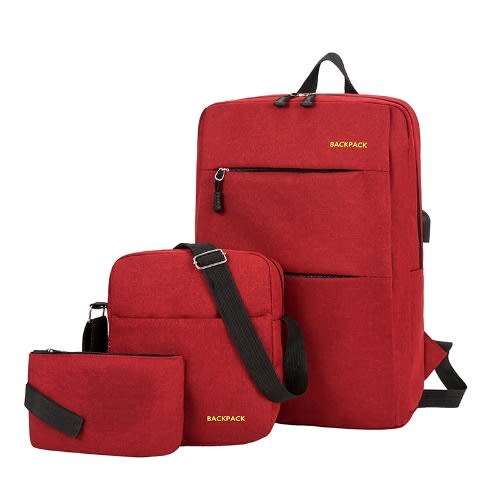 Laptop Backpack With Waist Bag & Purse - 15inches - Red