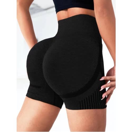 High Waist Fitness Yoga Shorts  - Black