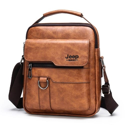 Men's Leather Shoulder Bag - Brown