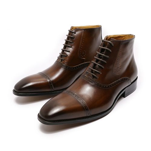 Italian Hand Crafted Brogue Lace Up Men's Ankle Boot
