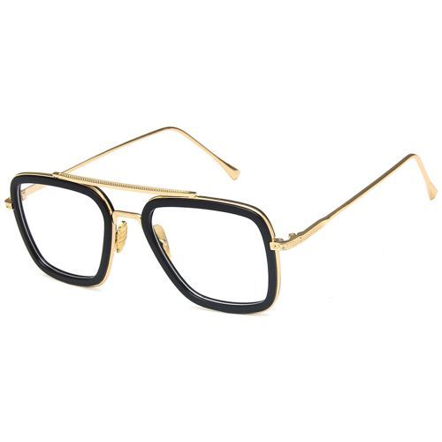 Square Sunglasses Fashion Mens Anti-UV Glasses Gold Frame White Lens