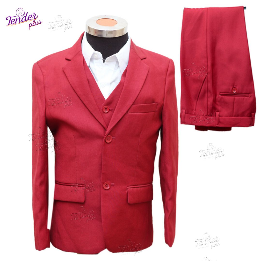 Boys 4Pcs Wine Suit Setm(Suit+White Shirt )
