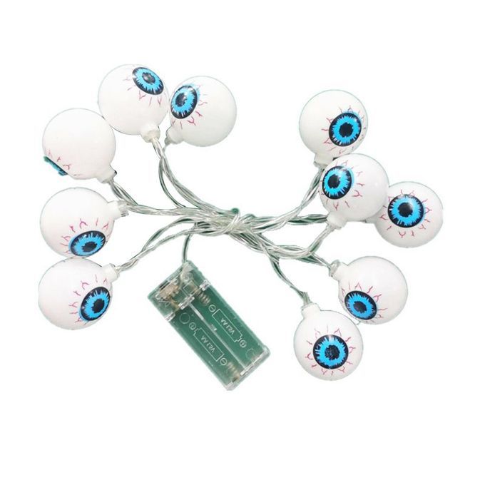 10 Heads 1.5m   Light String Ghost Eyeball Shape Lights Battery For Party-white Black Blue-true White Light