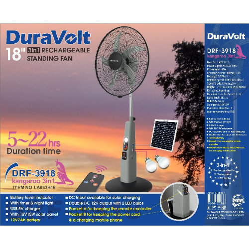 Rechargeable Standing Fan - 18 Inches With 12v7ah Battery + Panel And Bulbs