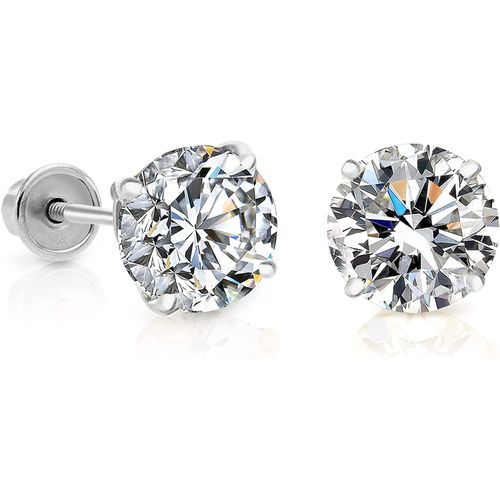 14k White Gold Solitaire Cubic Zirconia CZ Stud Earrings