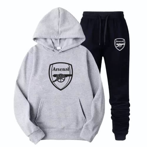 Grey Hoodie And Black Jogger With Club Logo Prints Pk2