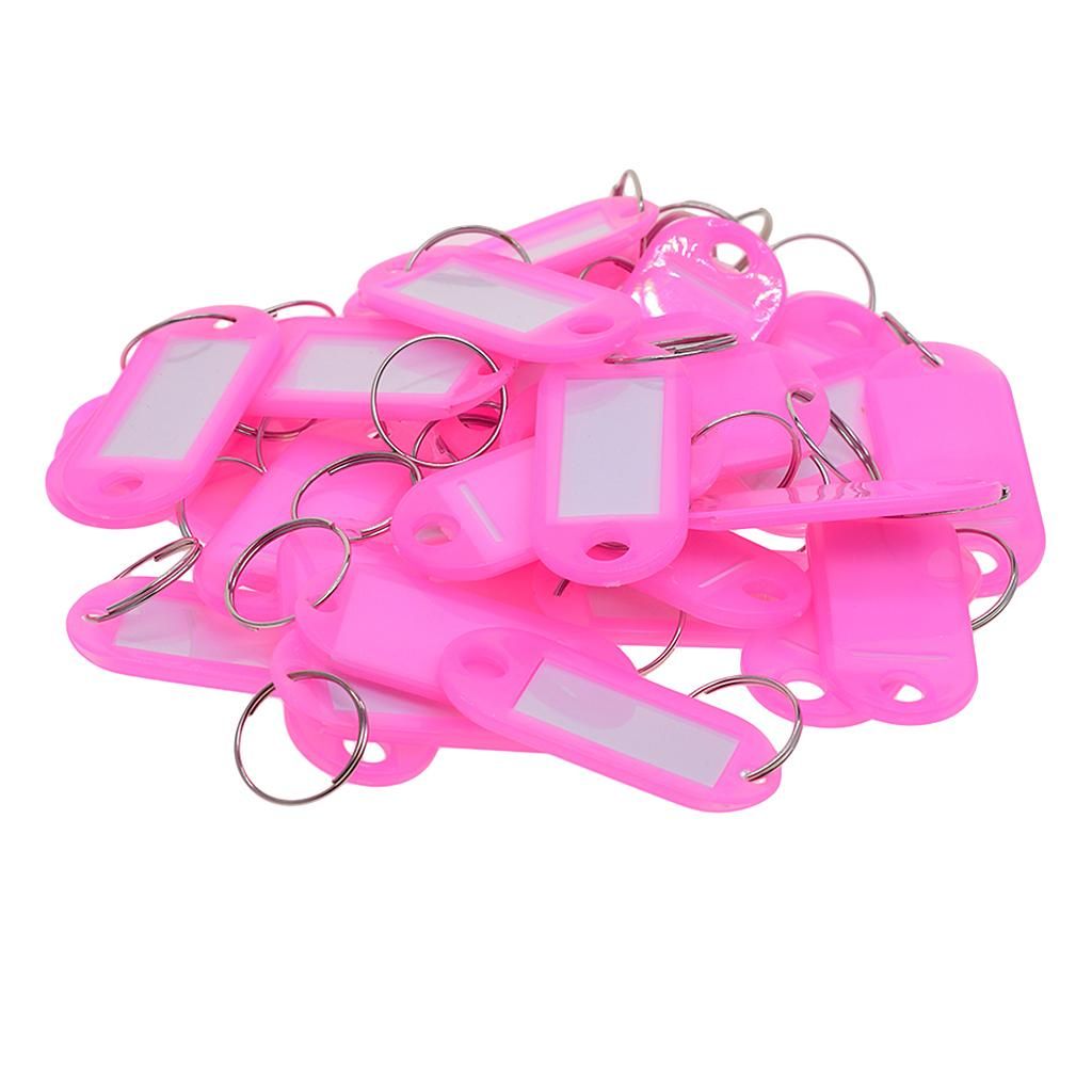 50x Card Insert KEY TAGS Name Label ID Keys Tag Luggage Fob Rings Pink