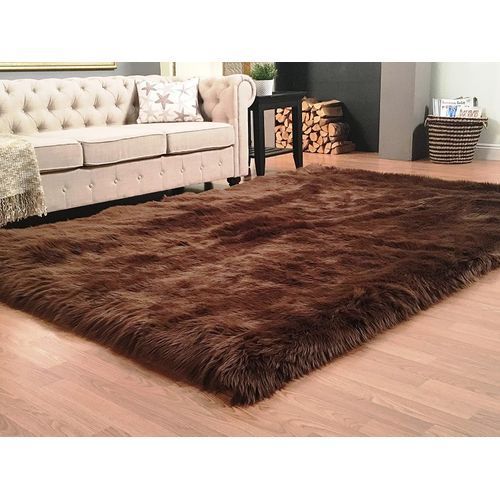 Brown Fluffy Soft Faux Sheepskin Fur Center Rugs