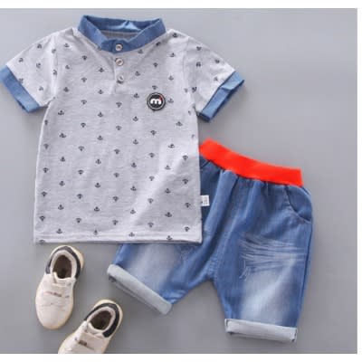 Baby Boy Two Piece Shirt and Short - Grey