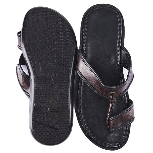 Mens Deep Brown and Black Leather Slippers