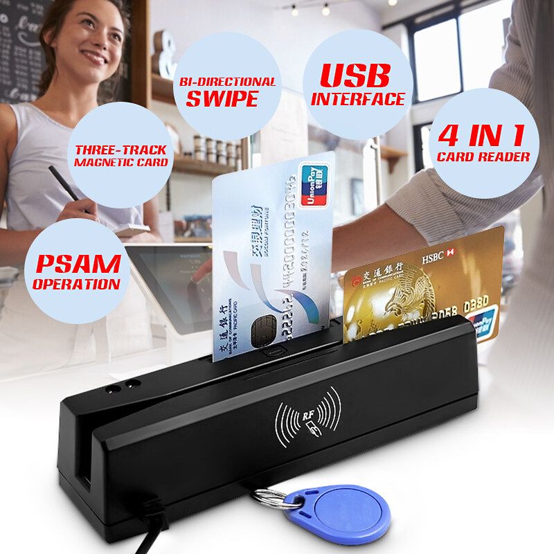 YL160 4-in-1 Portable Card Readers Magnetic Stripe Credit Card EMV IC PSAM Reader Writer