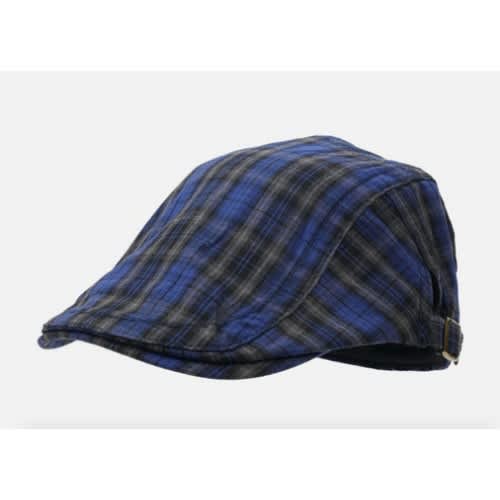 Men's Plaid Duckbill Panama Cap #1 - Checkered Blue