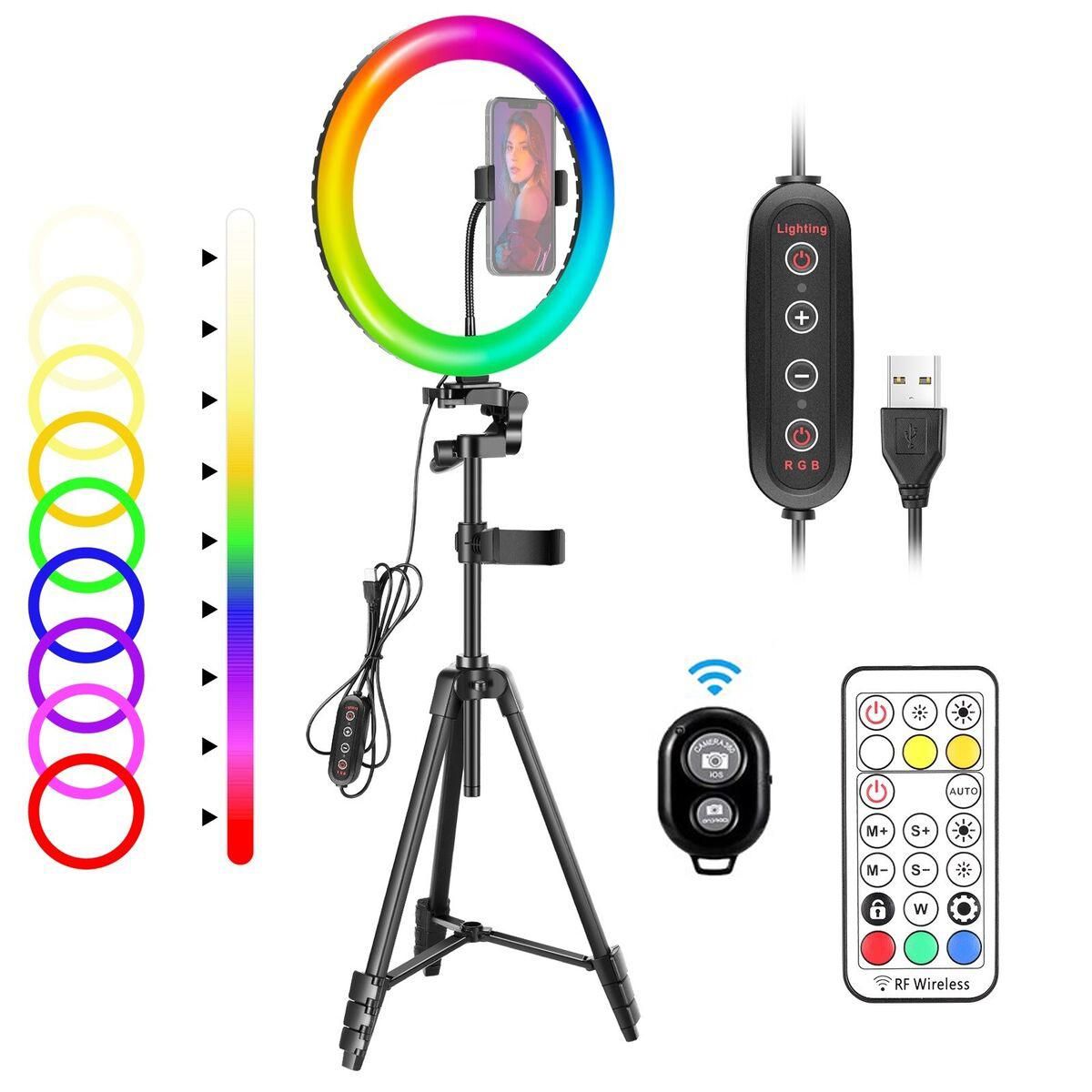 26cm Remote Control RGB Ring Light Photography Selfie Light with Stand for Smartphone Youtube Makeup Video