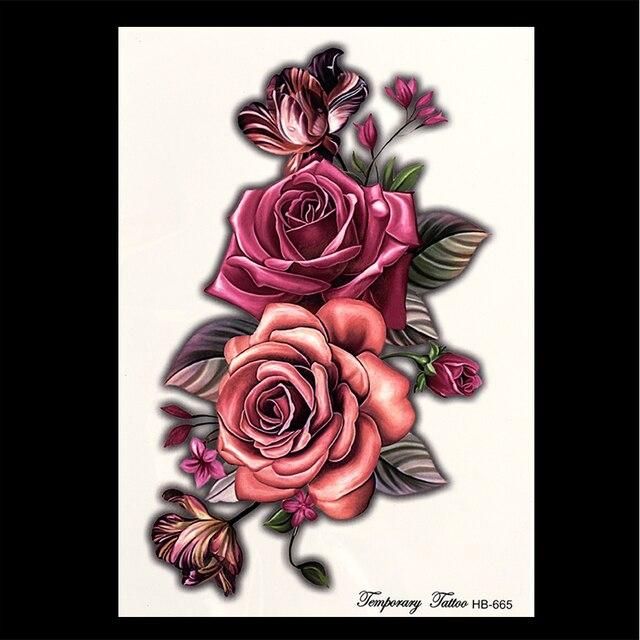 Beauty 1 Pcs Make Up Fake Temporary Tattoos Stickers Rose Flowers Arm Shoulder Tattoo Waterproof Women Big Flash Tattoo on Body