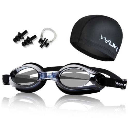 Anti-fog Swimming Goggles + Cap + Ear Plug + Nose Clip
