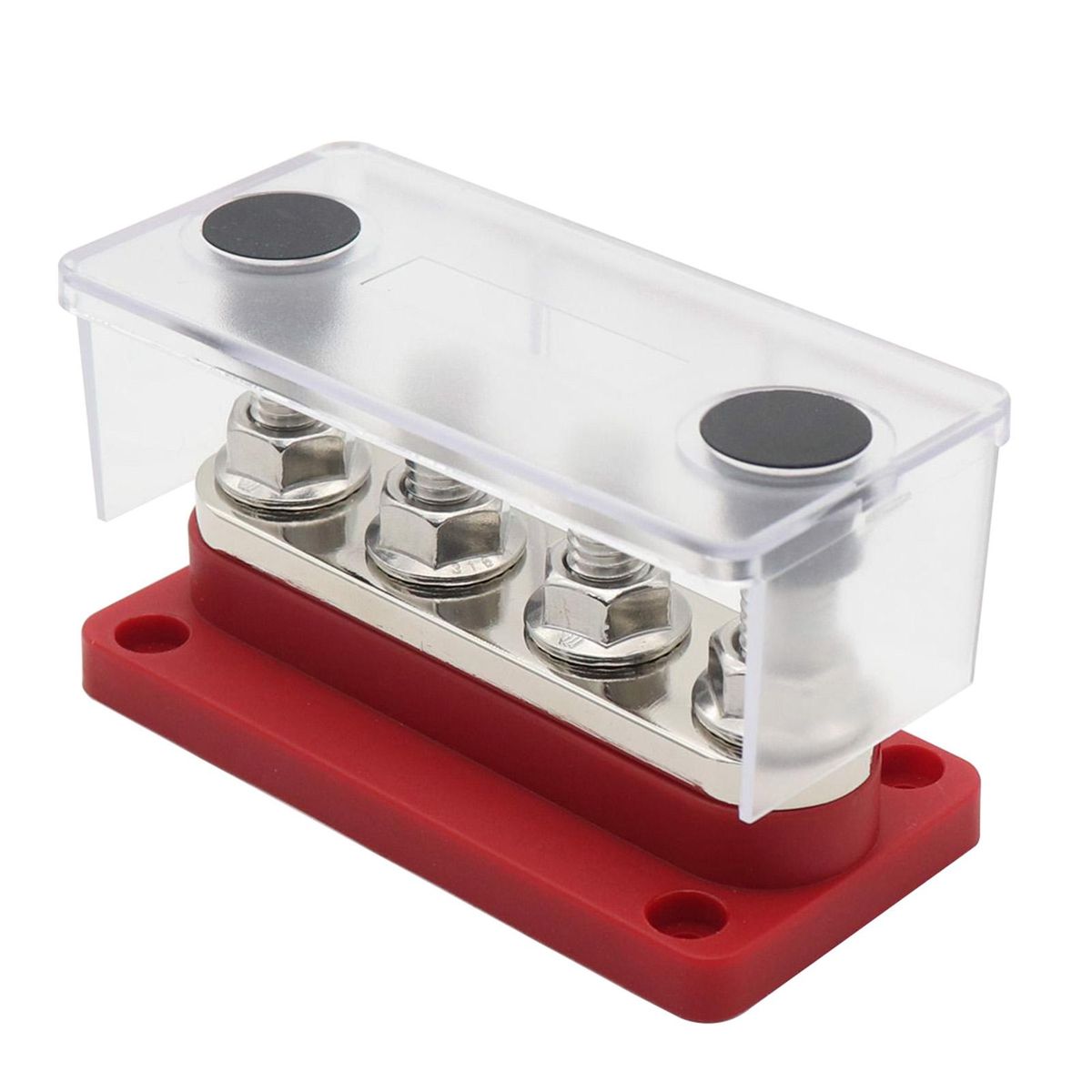 300A Power Distribution Block Bus Bar 4 x 3/8 48V DC Busbar Box with Transparent Cover