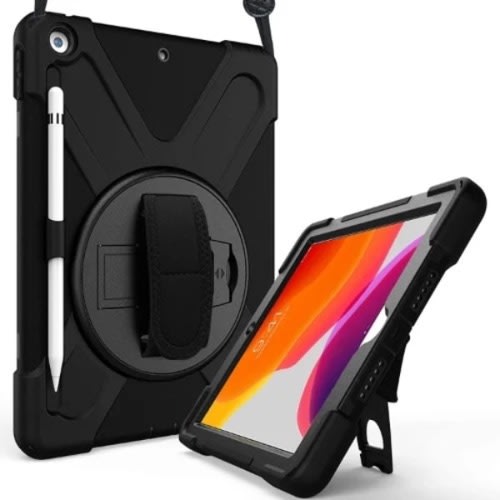 Armor Case With Hand Strap For iPad - 10.2" - 7th /8th Gen - Black
