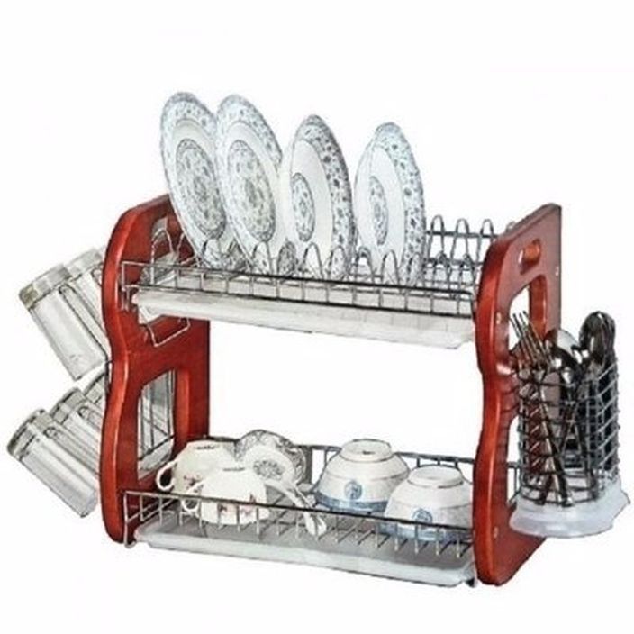 2 Layer Dish Drainer With Utensils And Glass Holder
