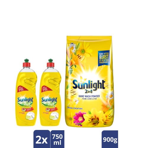 Hand Wash Powder - 900g + Lemon Dish Washing Liquid - 750ml x2