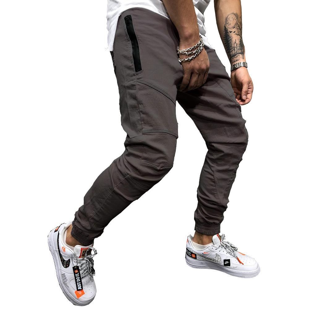 Adjusted Trousers for Mens Fashionable Informal Street Clothing Hip Hop Cotton Solid Color Autumn and Winter