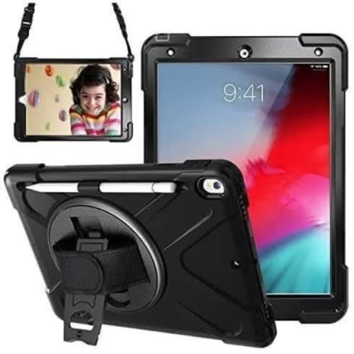 3 In 1 Shockproof Rugged Case With Pencil Holder For iPad Air 3 & Pro 10.5 - Black