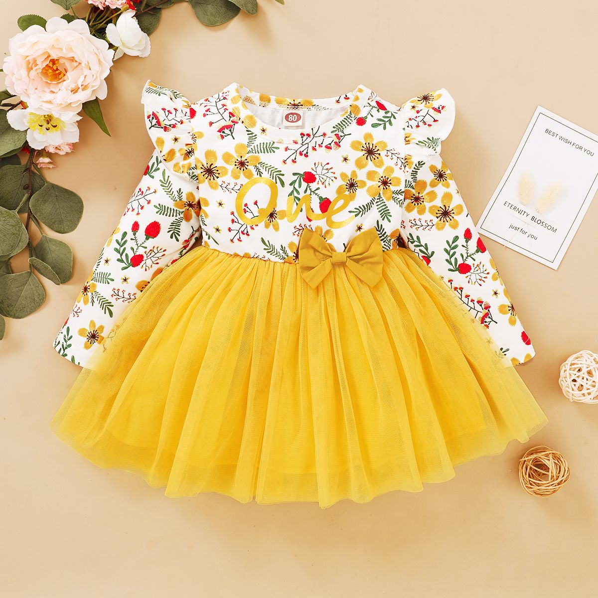 Baby Girls Princess Dress Long Sleeve Floral Partywear Ball Prom