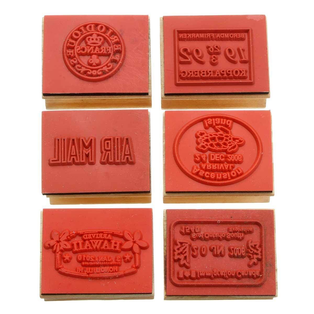 Travel Commemorative Postmark Retro Wood Seal 6 Pieces Into Boxed D Section
