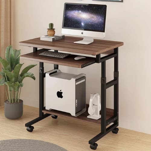 Rolling Home Office Computer Desk Student Laptop Writing Table Wpull-out Keyboard Tray