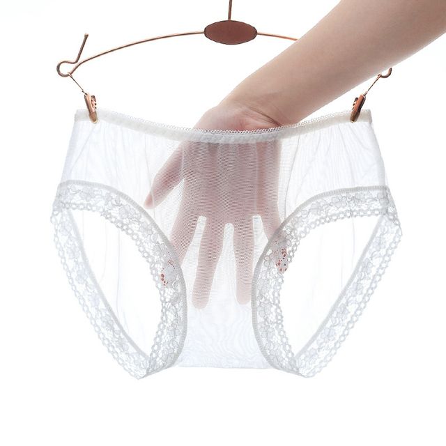 Full Transparent Women's Panties Sexy Lady Perspective Panty Breathable Quick Dry Mesh Lace Panties Underwear Brief Female(#White)